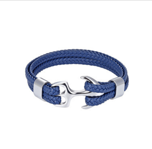 Leren armband anchor blauw